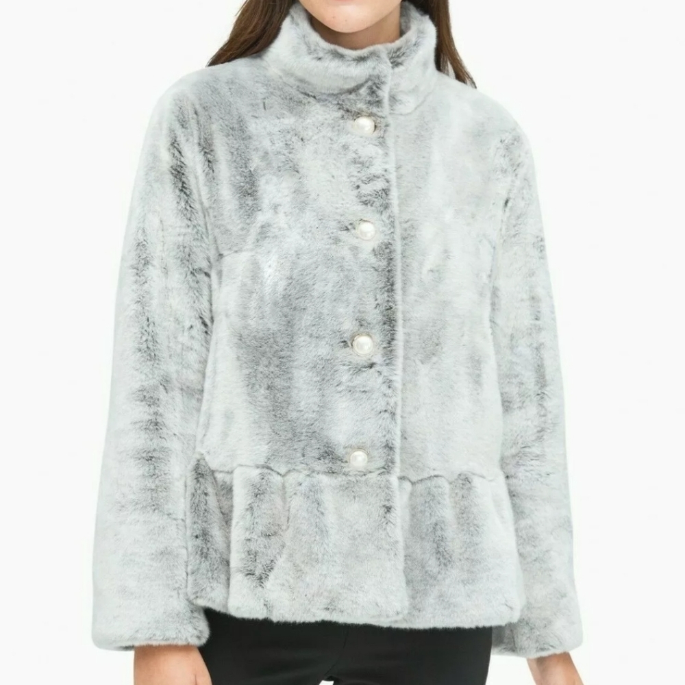 NWT Kate Spade Faux Fur Coat Light Gray MSRP $649!